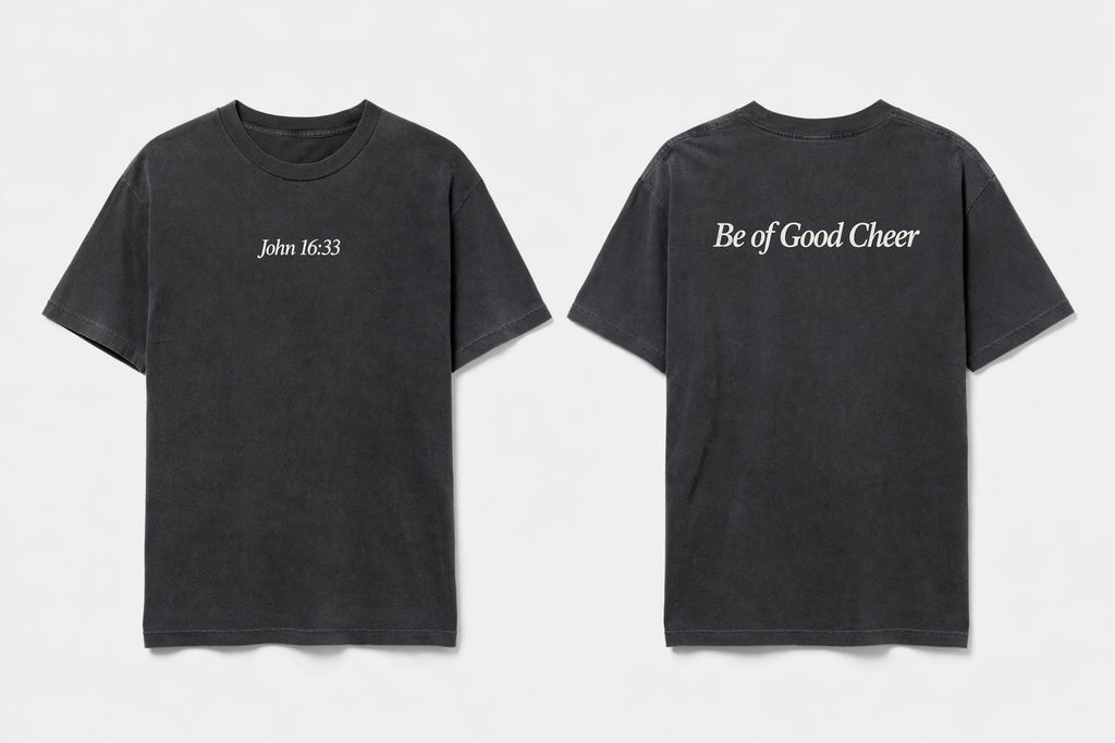 John 16:33 black tee mockup