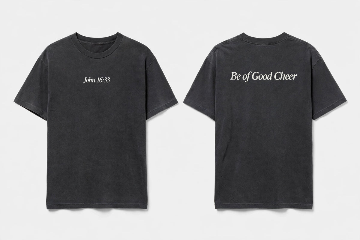 John 16:33 black tee mockup