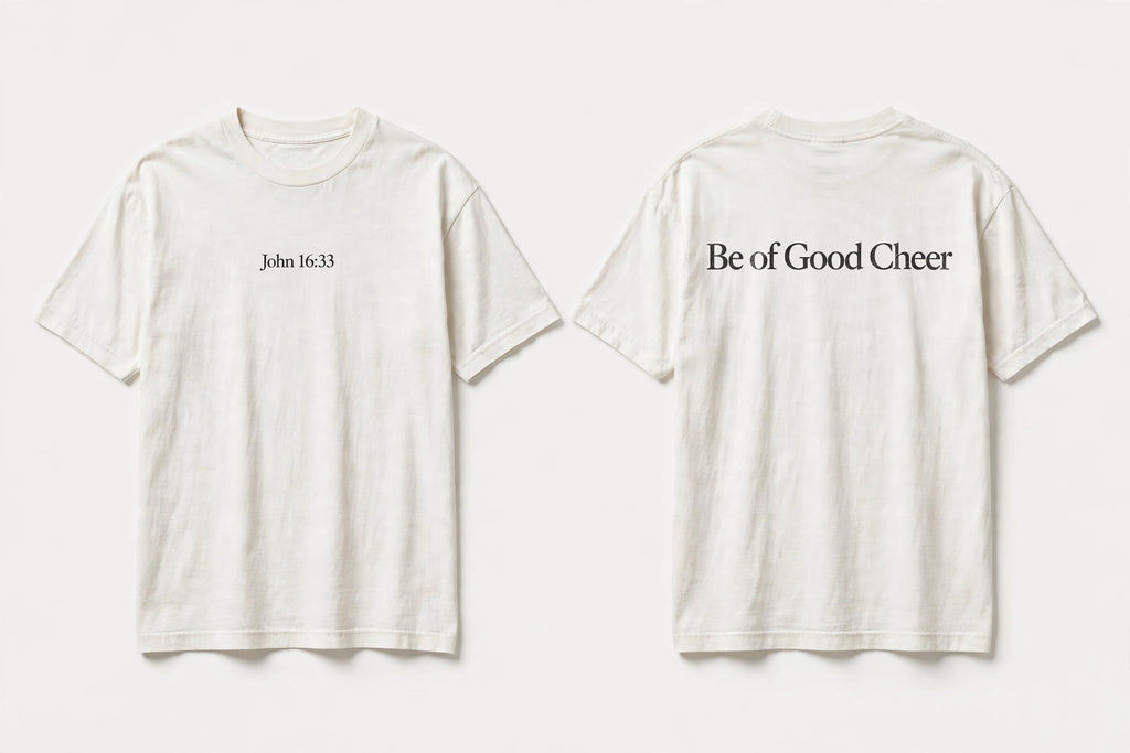 John 16:33 white tee mockup