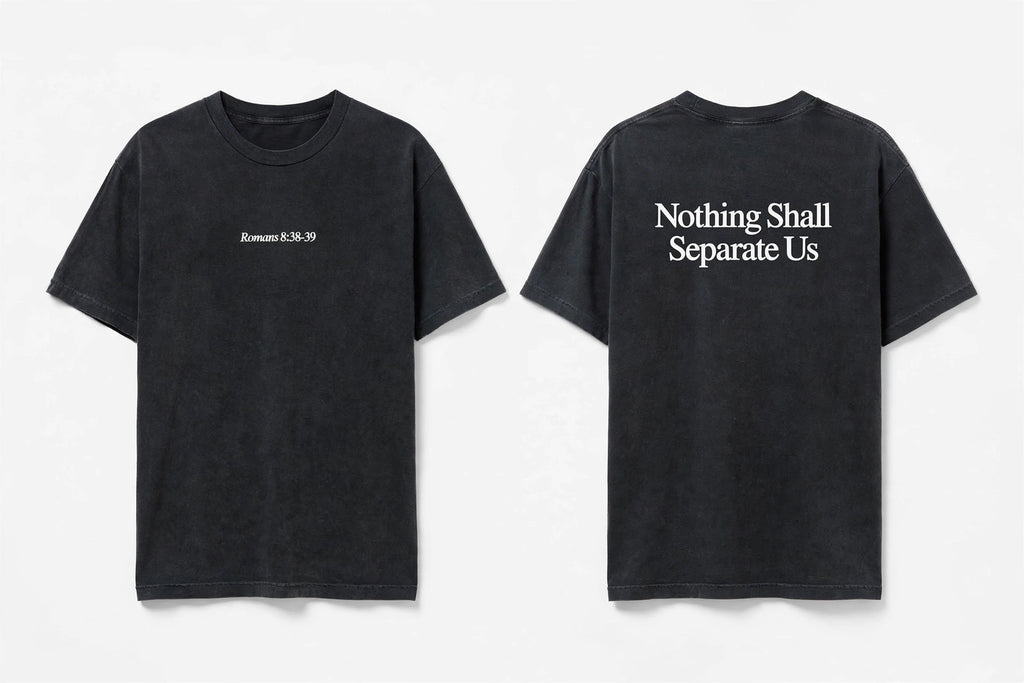 Romans 8:38-39 black tee mockup