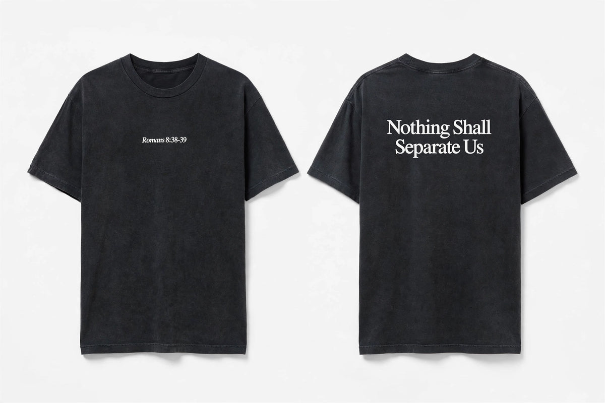 Romans 8:38-39 black tee mockup