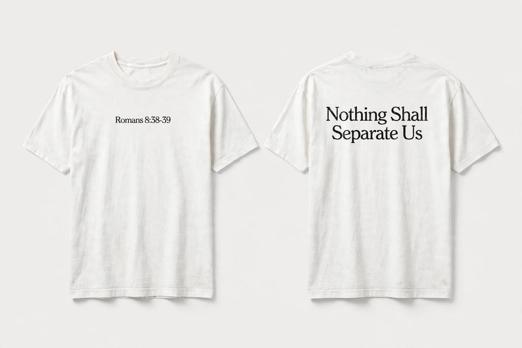 Romans 8:38-39 white tee mockup