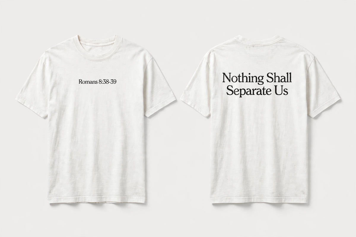 Romans 8:38-39 white tee mockup