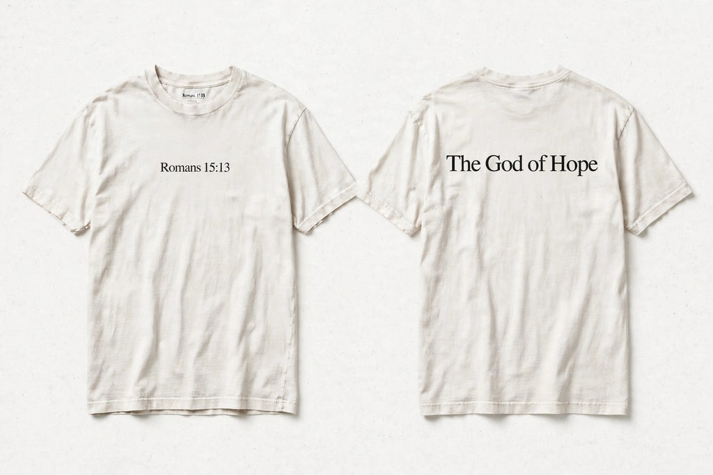 Romans 15:13 white tee mockup