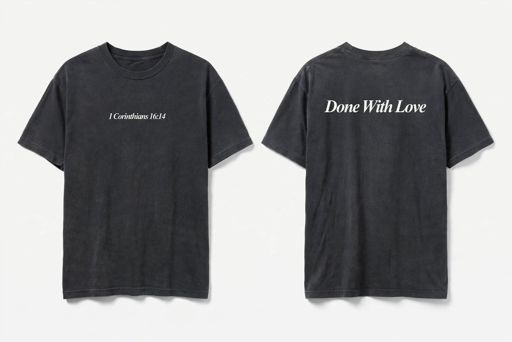 1 Corinthians 16:14 black tee mockup