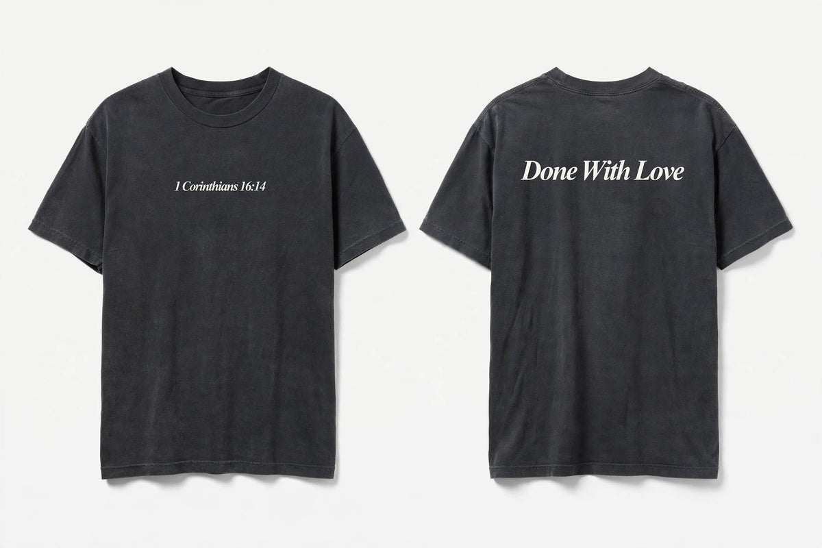 1 Corinthians 16:14 black tee mockup