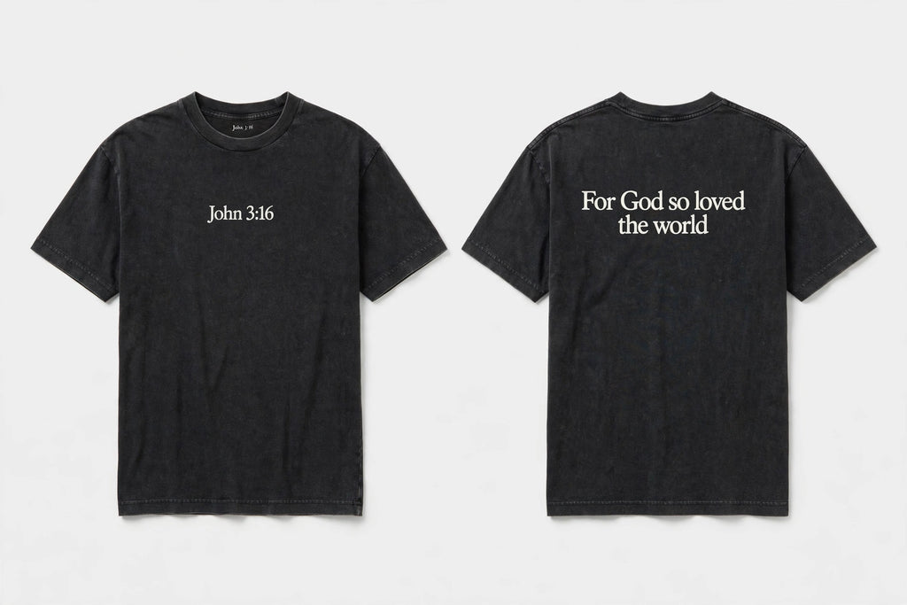 John 3:16 black tee mockup front and back