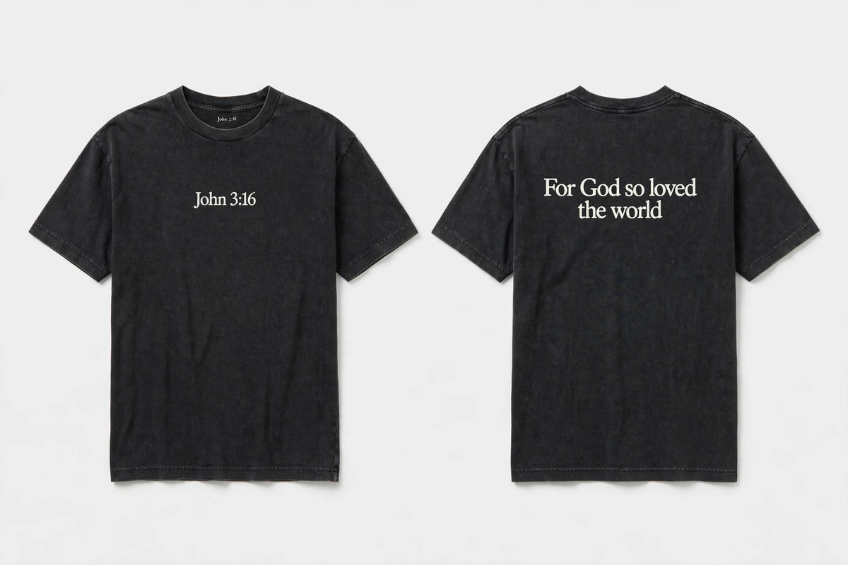 John 3:16 black tee mockup front and back