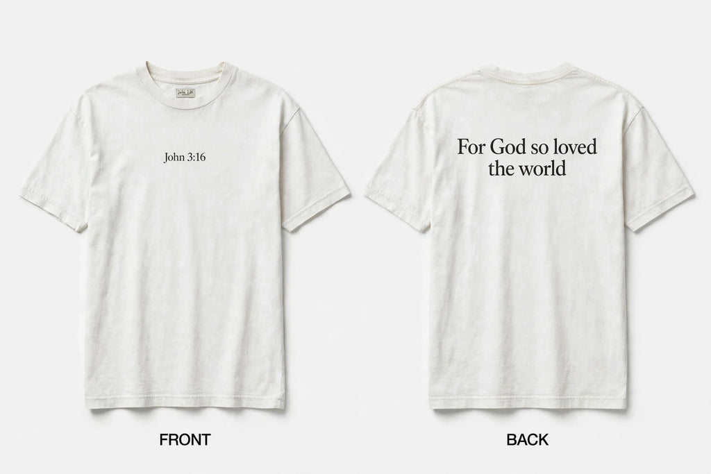 John 3:16 white tee mockup front and back