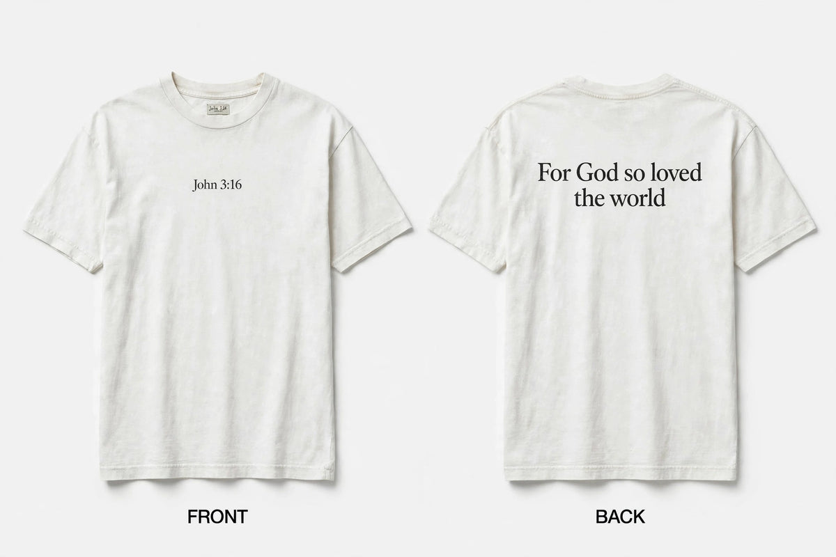 John 3:16 white tee mockup front and back