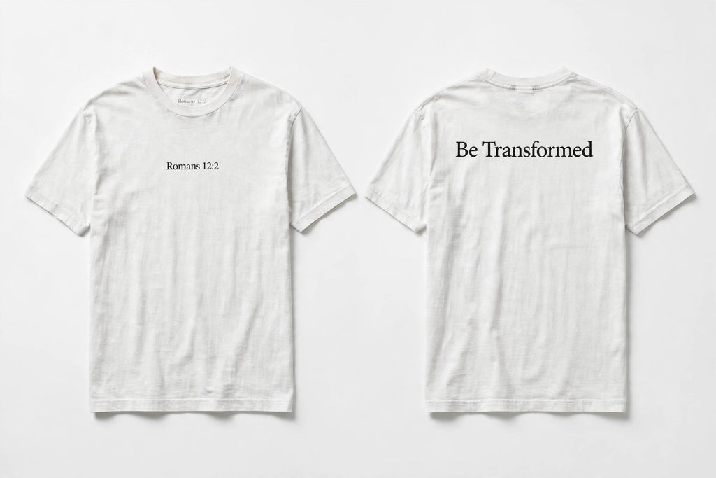 Romans 12:2 white tee mockup