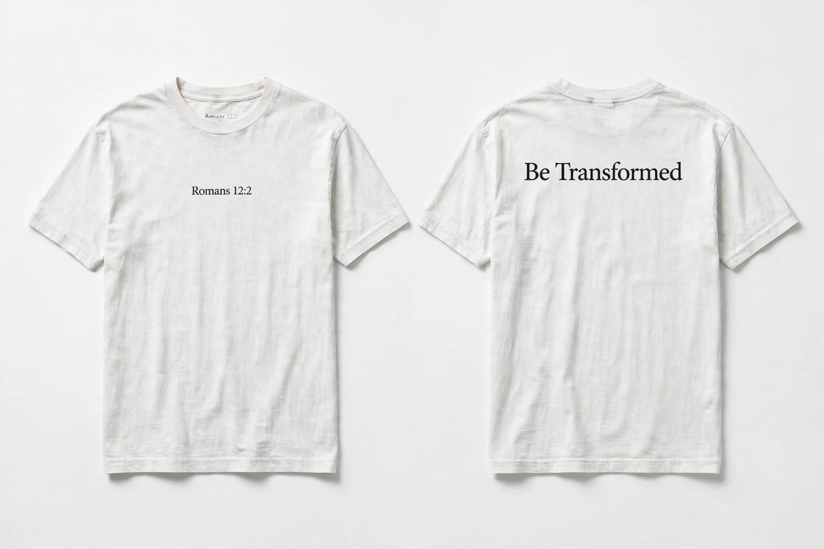 Romans 12:2 white tee mockup