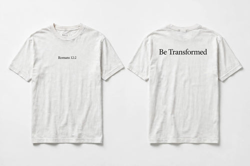 Romans 12:2 white tee mockup
