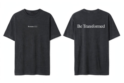 Romans 12:2 black tee mockup