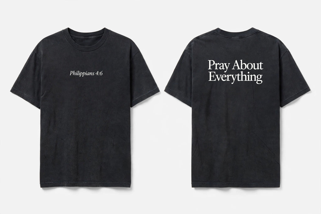 Philippians 4:6 black tee mockup