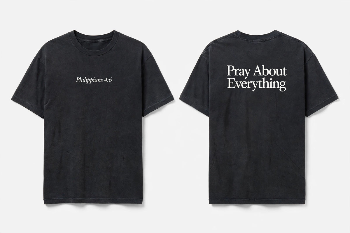 Philippians 4:6 black tee mockup