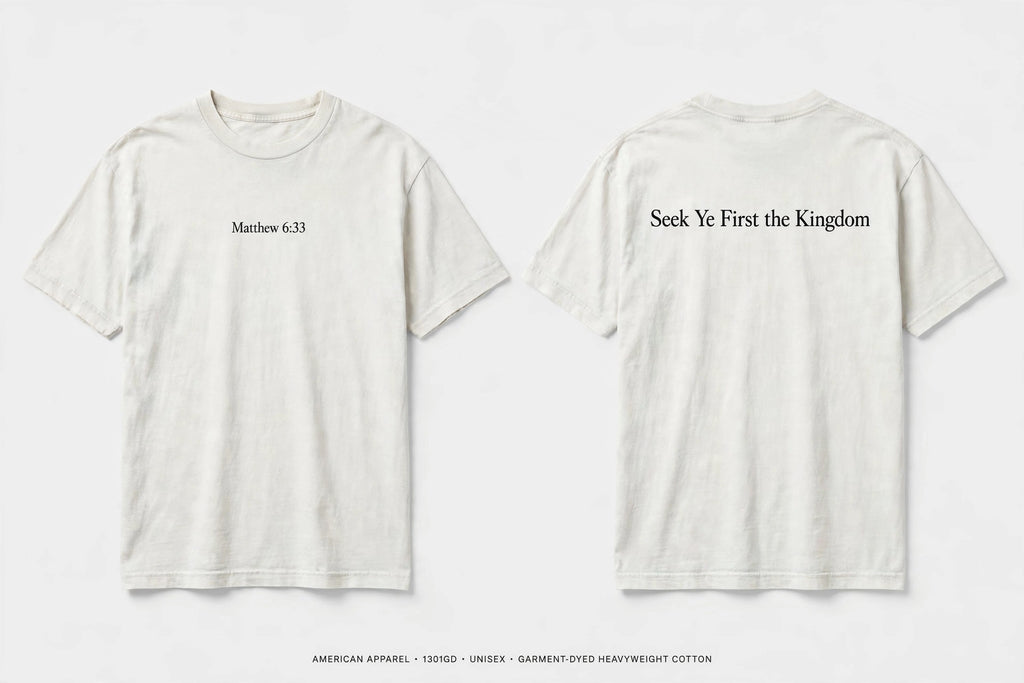 Matthew 6:33 white tee mockup
