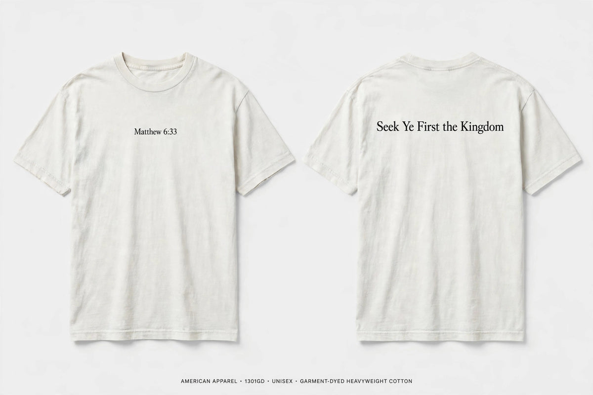 Matthew 6:33 white tee mockup