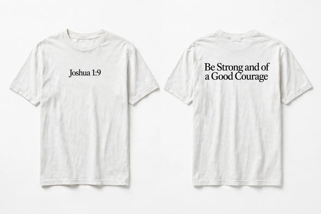 Joshua 1:9 white tee mockup