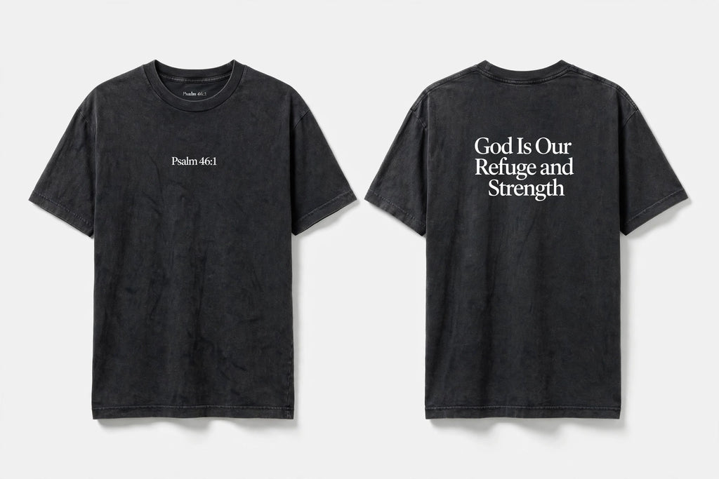 Psalm 46:1 black tee mockup