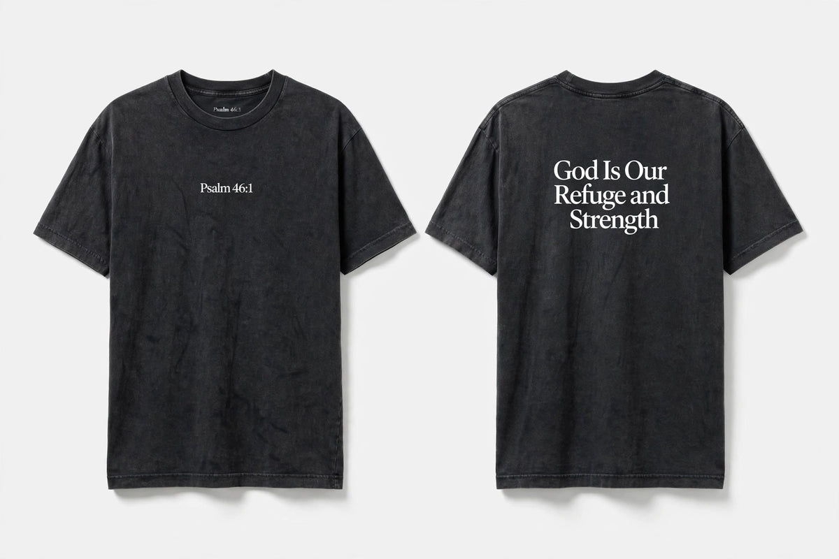 Psalm 46:1 black tee mockup