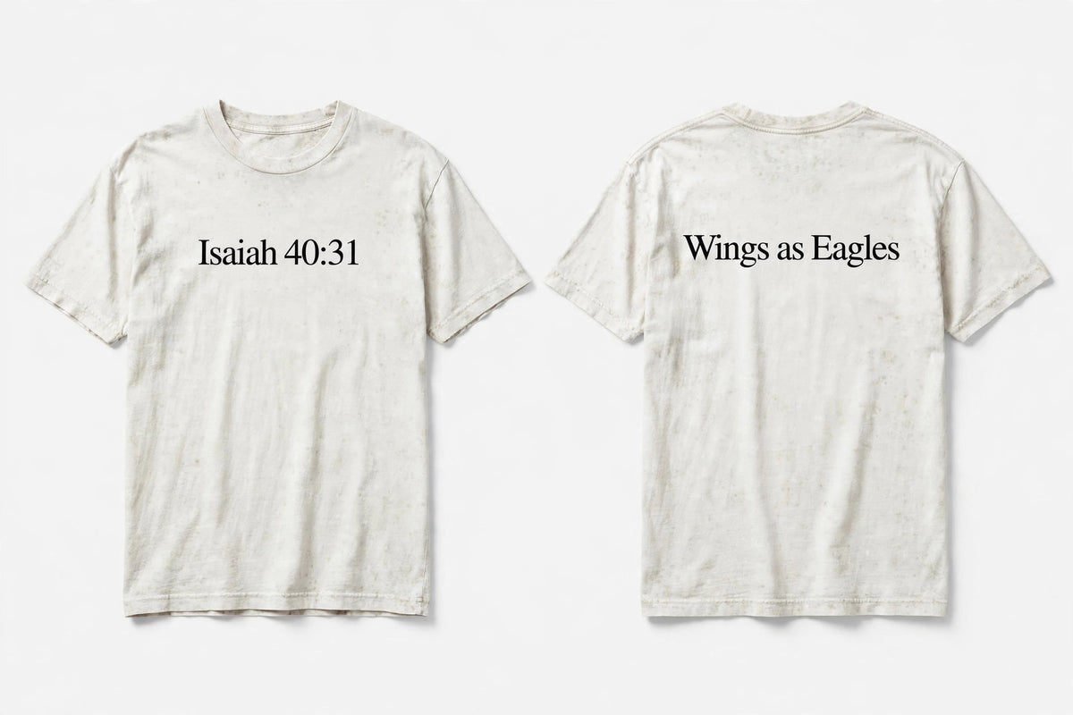 Isaiah 40:31 white tee mockup