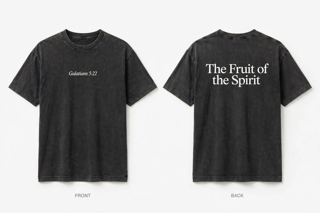Galatians 5:22 black tee mockup