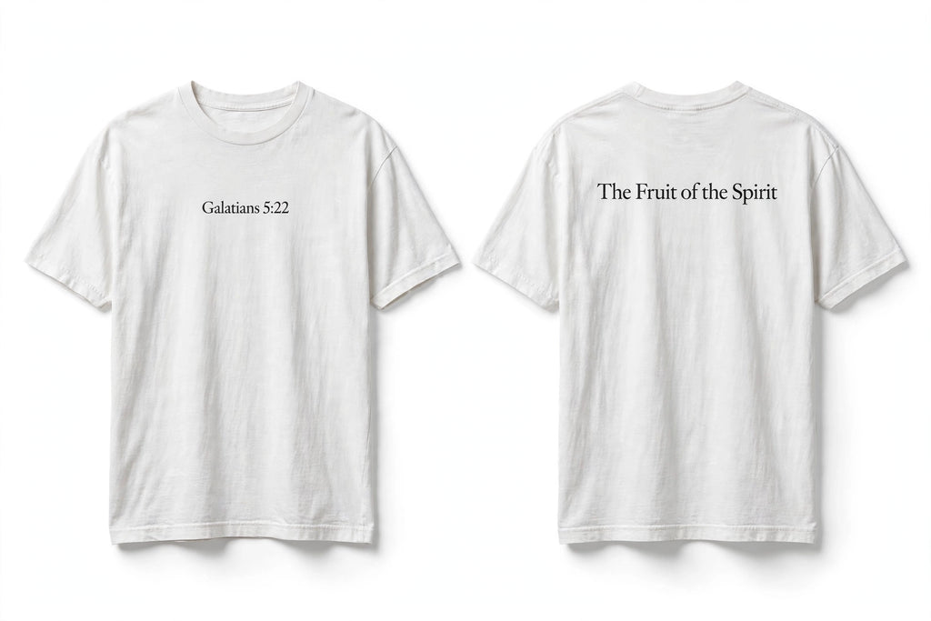 Galatians 5:22 white tee mockup