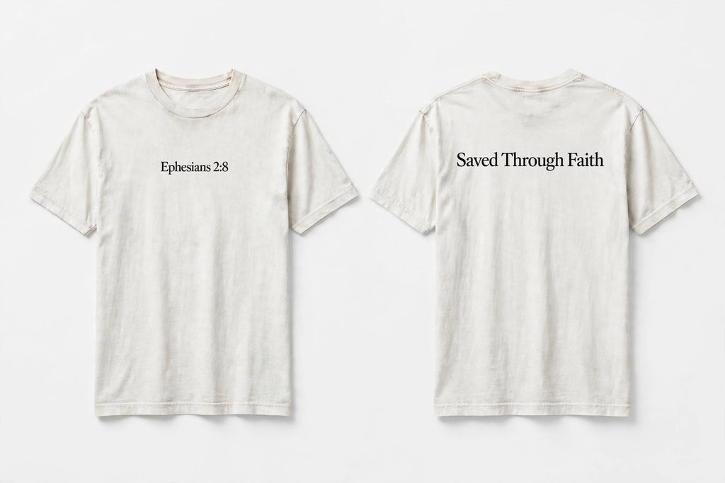 Ephesians 2:8 white tee mockup