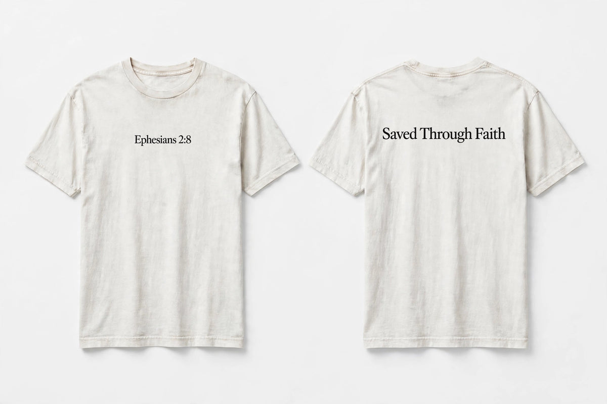 Ephesians 2:8 white tee mockup