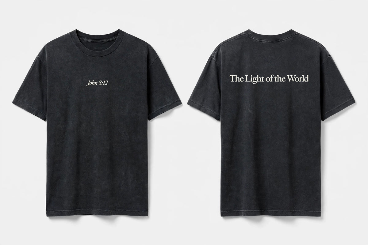John 8:12 black tee mockup