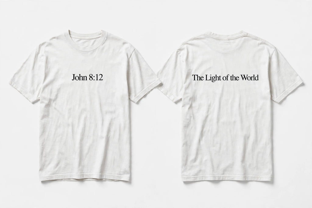 John 8:12 white tee mockup