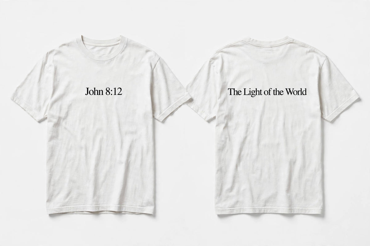 John 8:12 white tee mockup