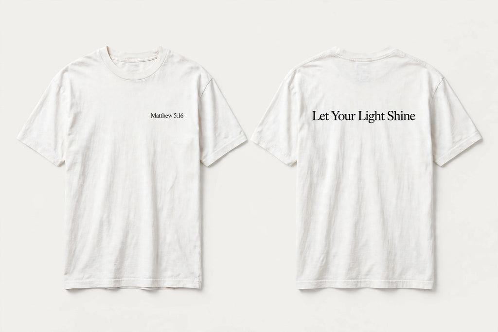 Matthew 5:16 white tee mockup