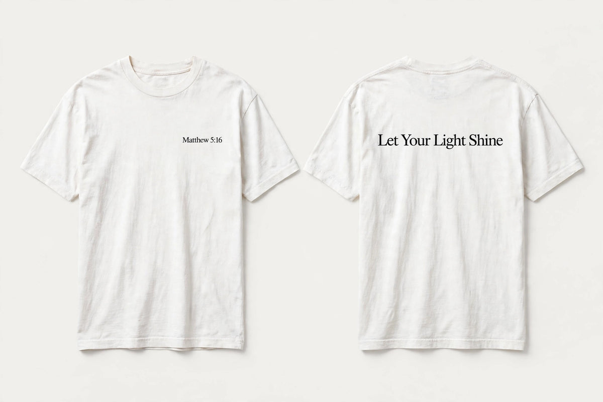 Matthew 5:16 white tee mockup