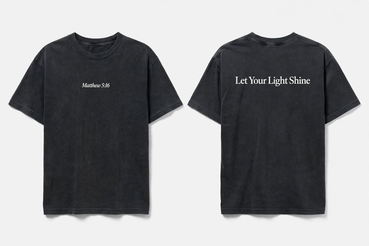 Matthew 5:16 black tee mockup