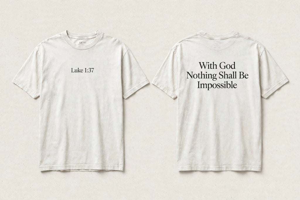 Luke 1:37 white tee mockup