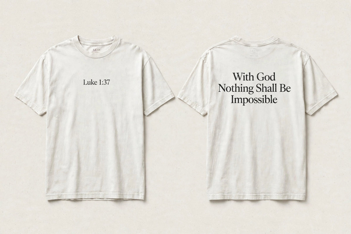 Luke 1:37 white tee mockup