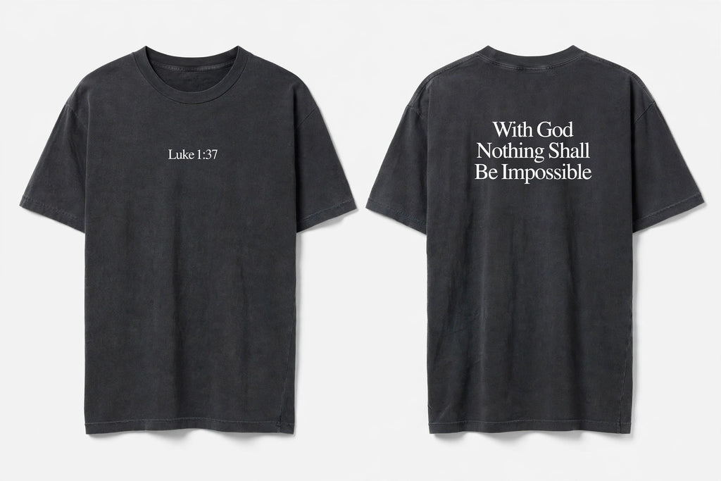 Luke 1:37 black tee mockup