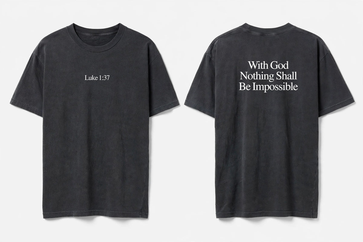 Luke 1:37 black tee mockup