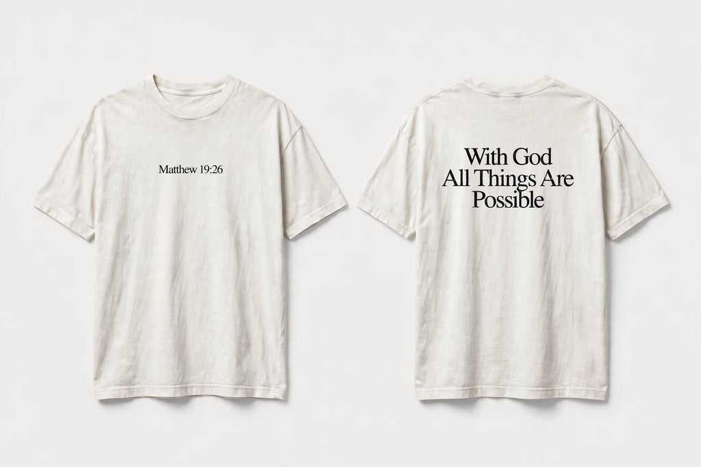 Matthew 19:26 white tee mockup
