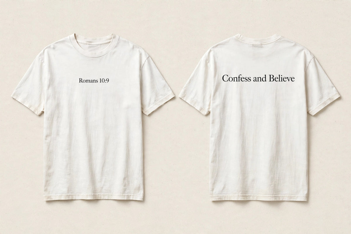 Romans 10:9 white tee mockup