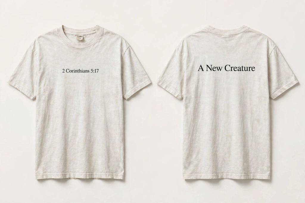 2 Corinthians 5:17 white tee mockup
