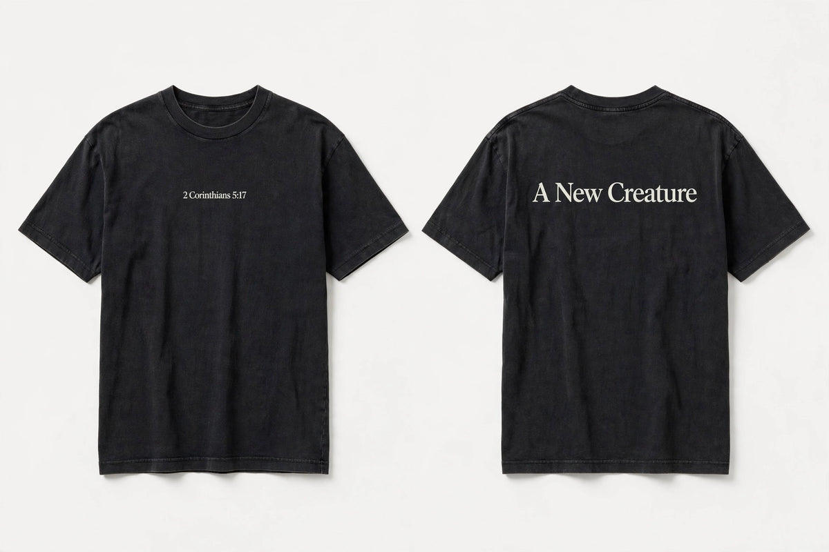 2 Corinthians 5:17 black tee mockup