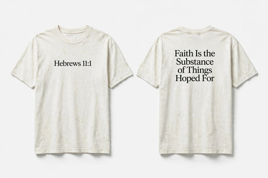 Hebrews 11:1 white tee mockup