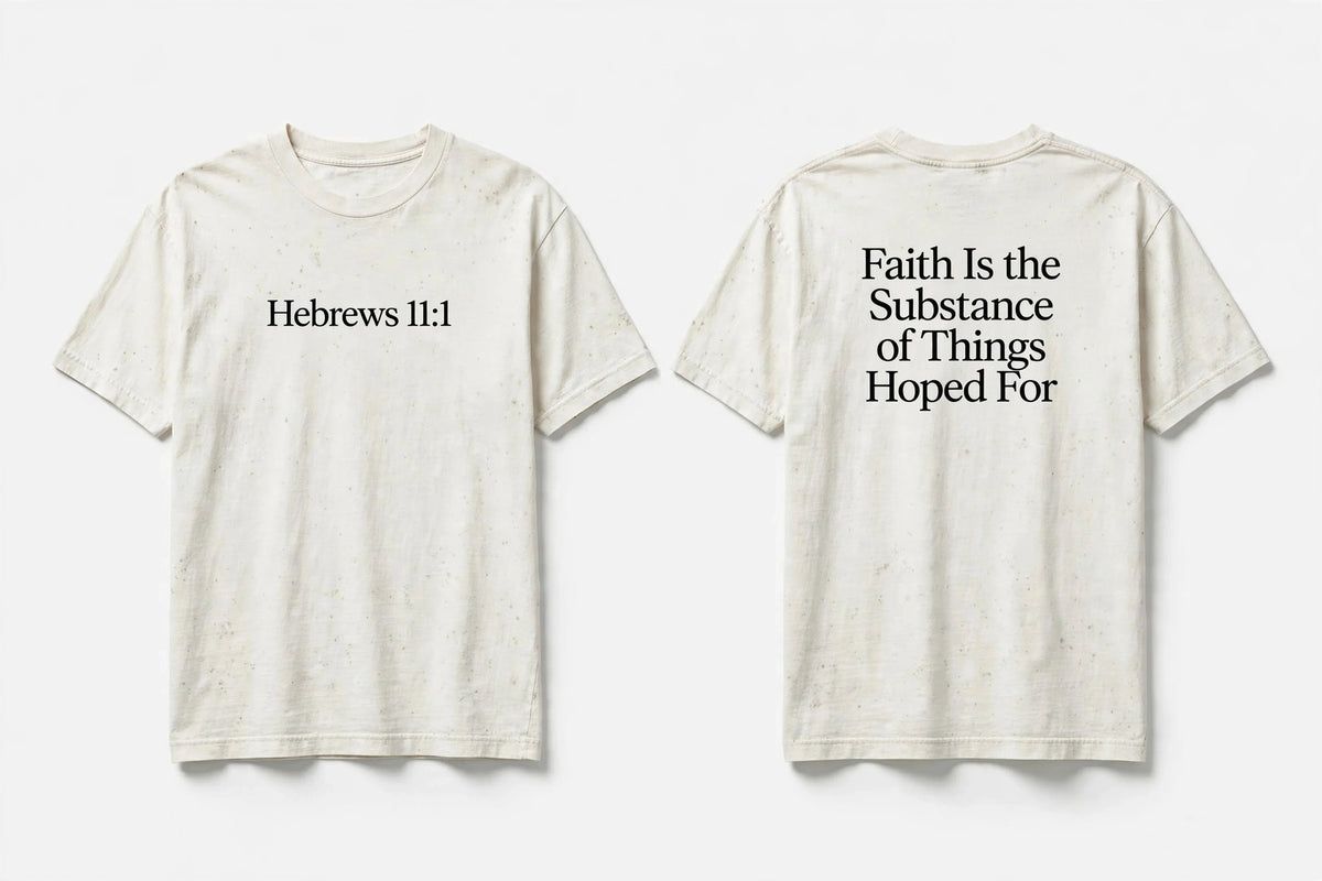 Hebrews 11:1 white tee mockup
