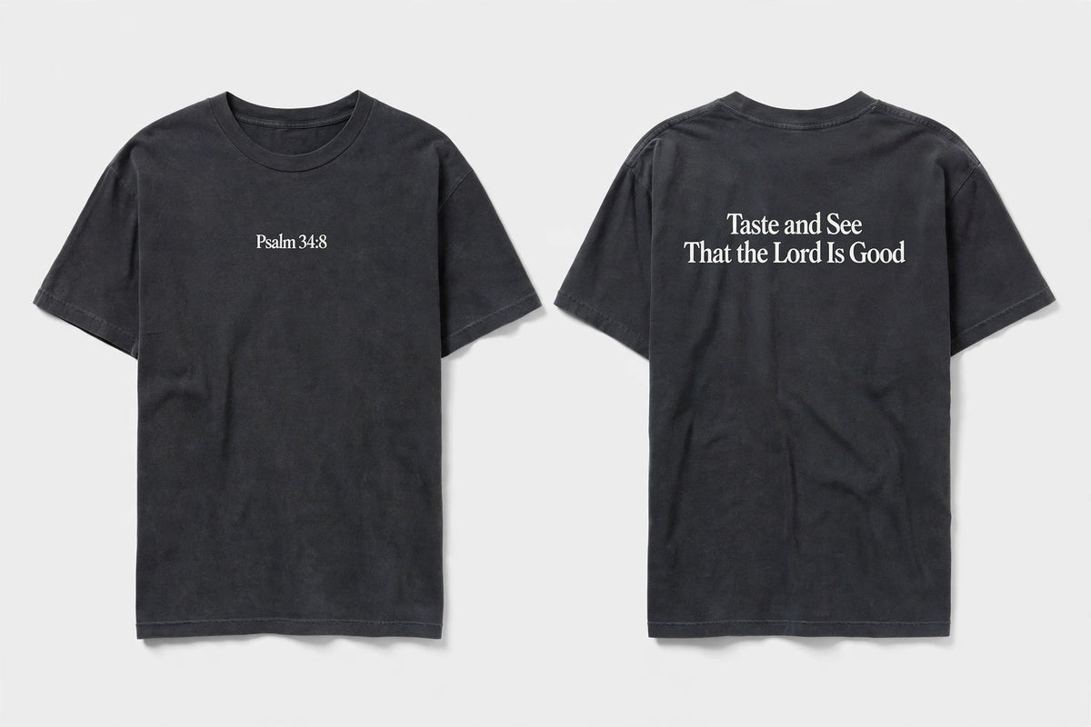 Psalm 34:8 black tee mockup