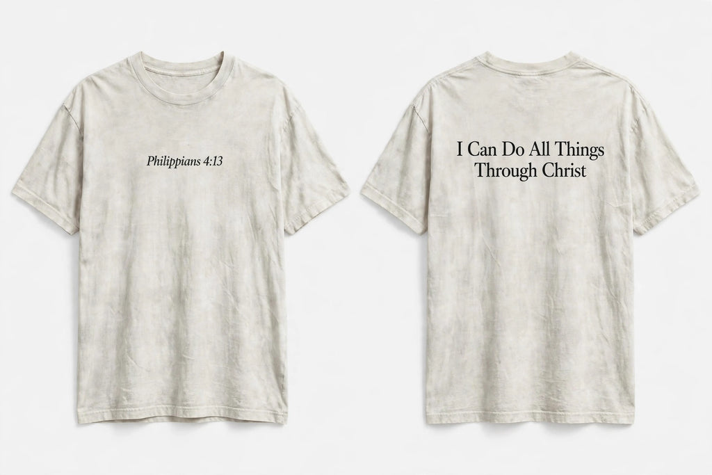 Philippians 4:13 white tee mockup