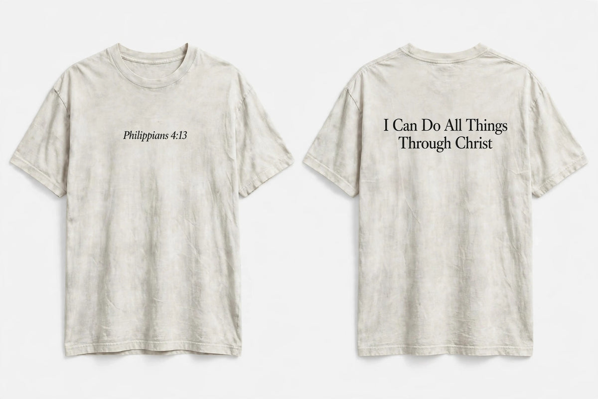 Philippians 4:13 white tee mockup
