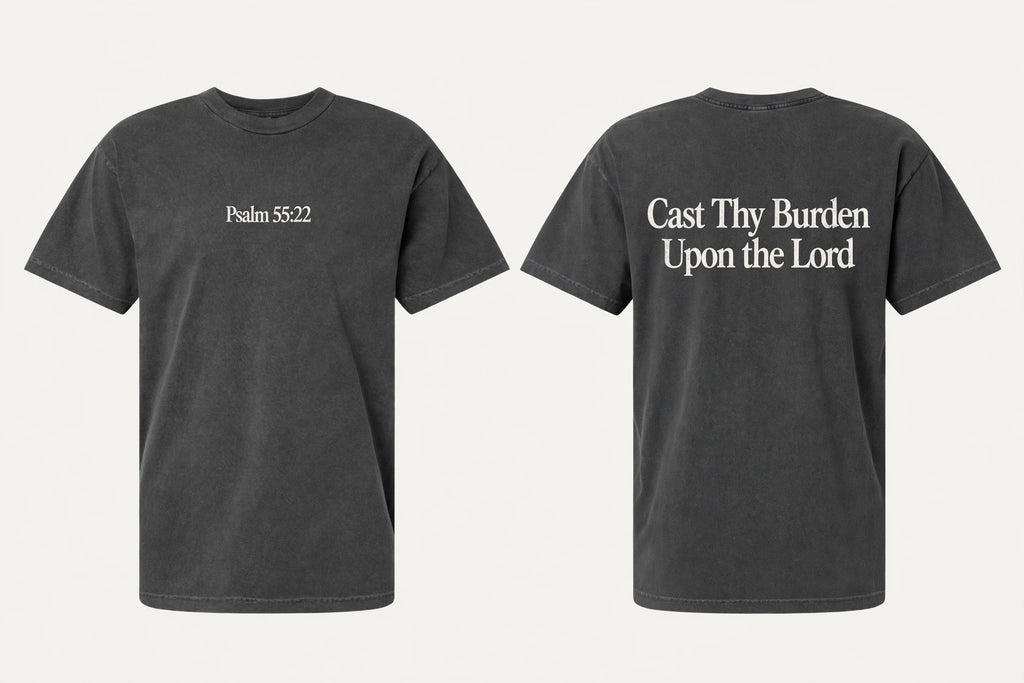 Psalm 55:22 black tee mockup